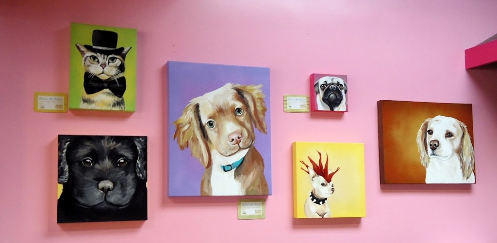 Dog portrait artist, Amy Yeager; showcased at Woof Gang Bakery Six Forks Rd Raleigh,